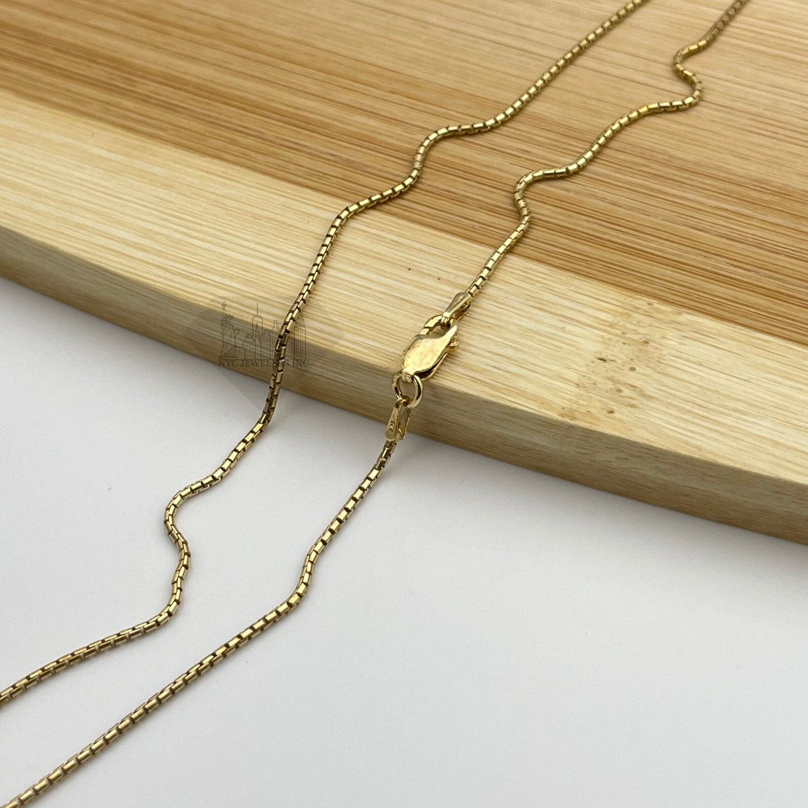 14K Gold Plated Sterling Silver Round Box Chain Necklace 925 Silver Chain 1.2MM