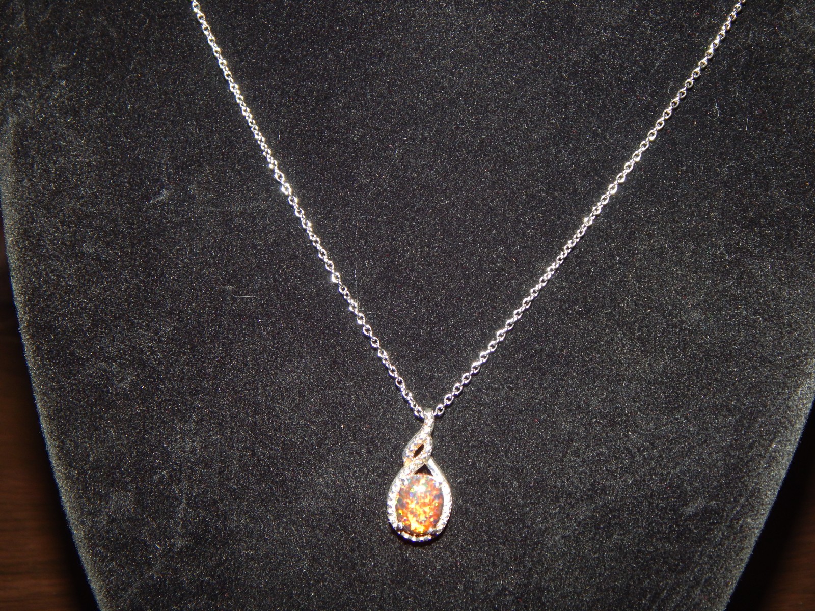Womens lab created Opal necklace stainless steel chain (D)