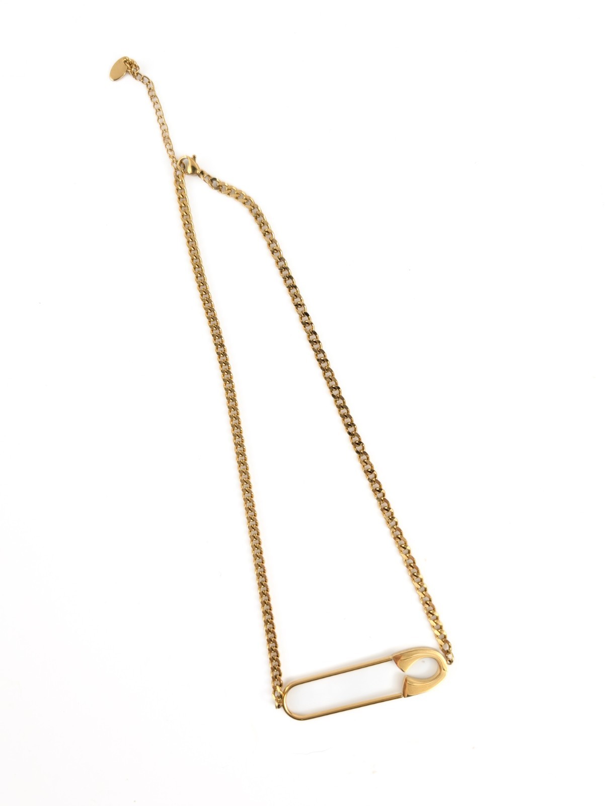 14 inch Gold Plated Chain Necklace Choker with Safety Pin Pendant 2 in Extender