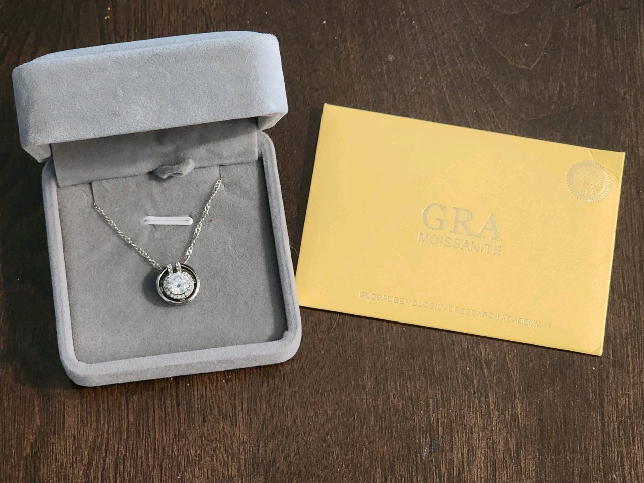 GRA Certified Moissanite Halo Pendant Necklace 925 Sterling Silver 18″ Box Cert