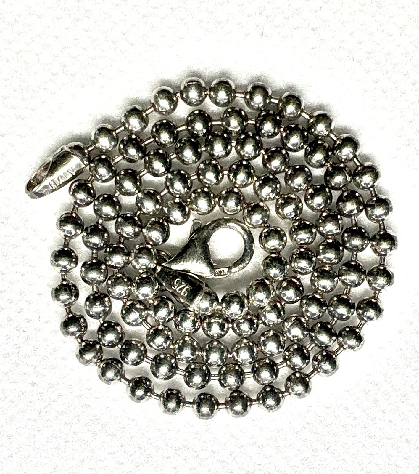 K63 – Italy 925 Sterling Silver 3 mm Bead Link Chain 15” Necklace Choker 10.71g