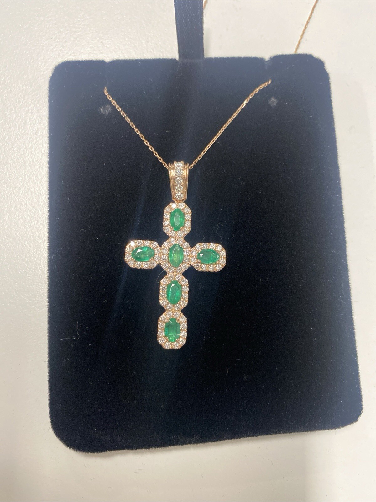14K Gold 1.22cts Emerald & 0.55cts Diamond Pendant Cross