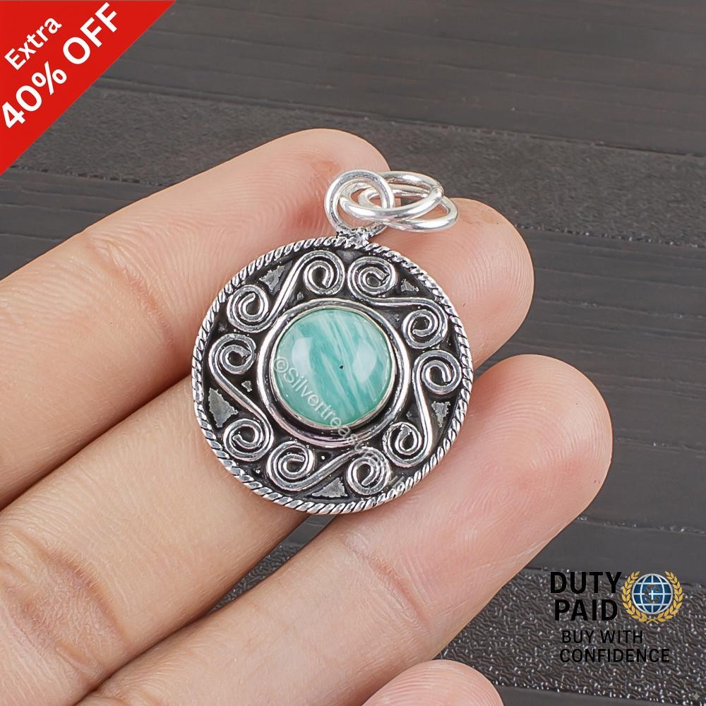 amazonite Stone 925 Silver Bezel Trendy Handmade Handcrafted New Pendant Jewelry