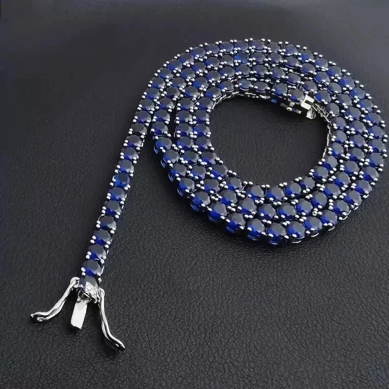 15 Ct Round Cut Lab-Created Blue Sapphire Tennis Necklace 14K White Gold Plated