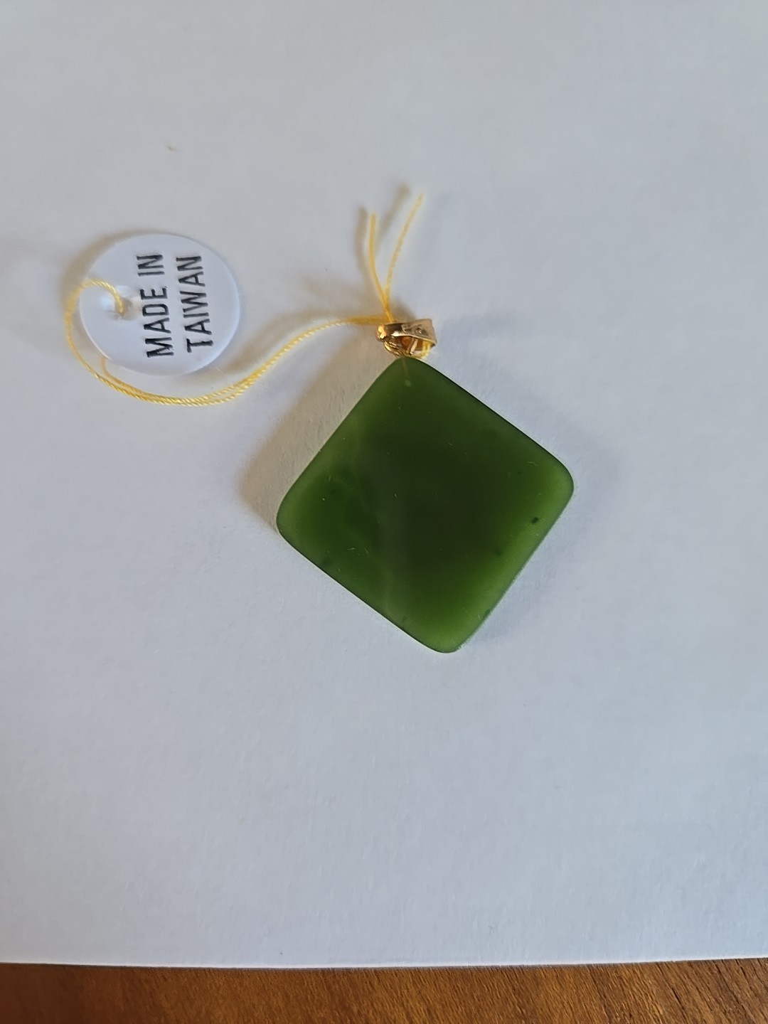 Vintage Gold Filled Bale Natural Green Jade Diamond Shape With Good Luck Sign