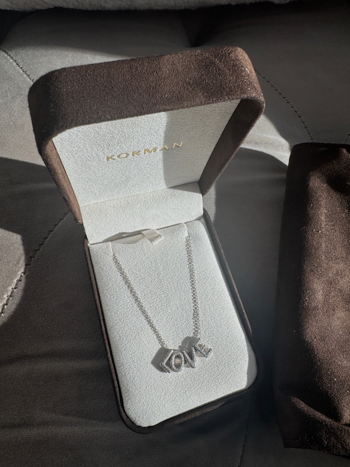 Diamond Necklace Pave’ LOVE Necklace 14K White Gold brand new adjustable length