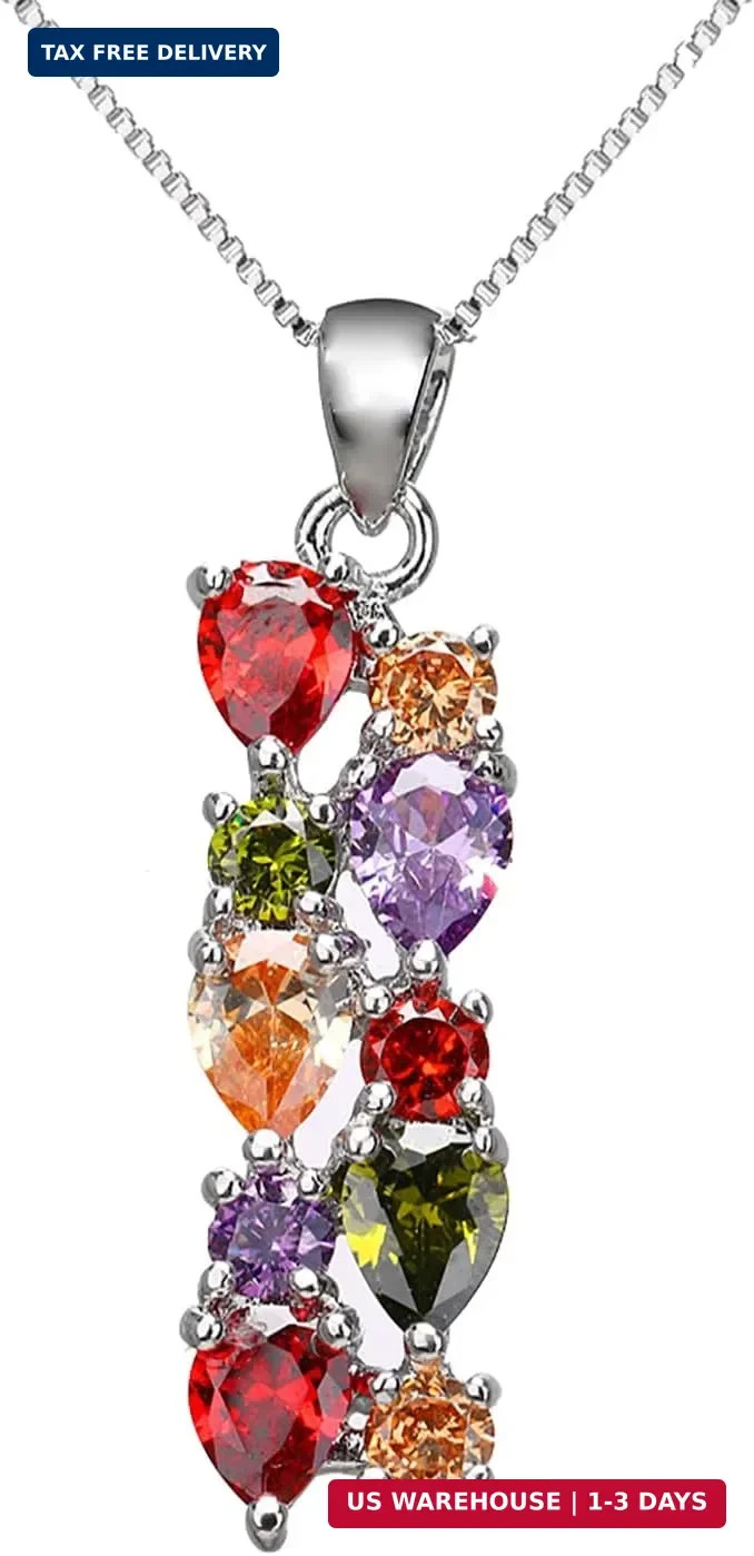 Hermosa Pendant Necklace for Women, Multi Gemstones Sterling Silver Pendant Neck