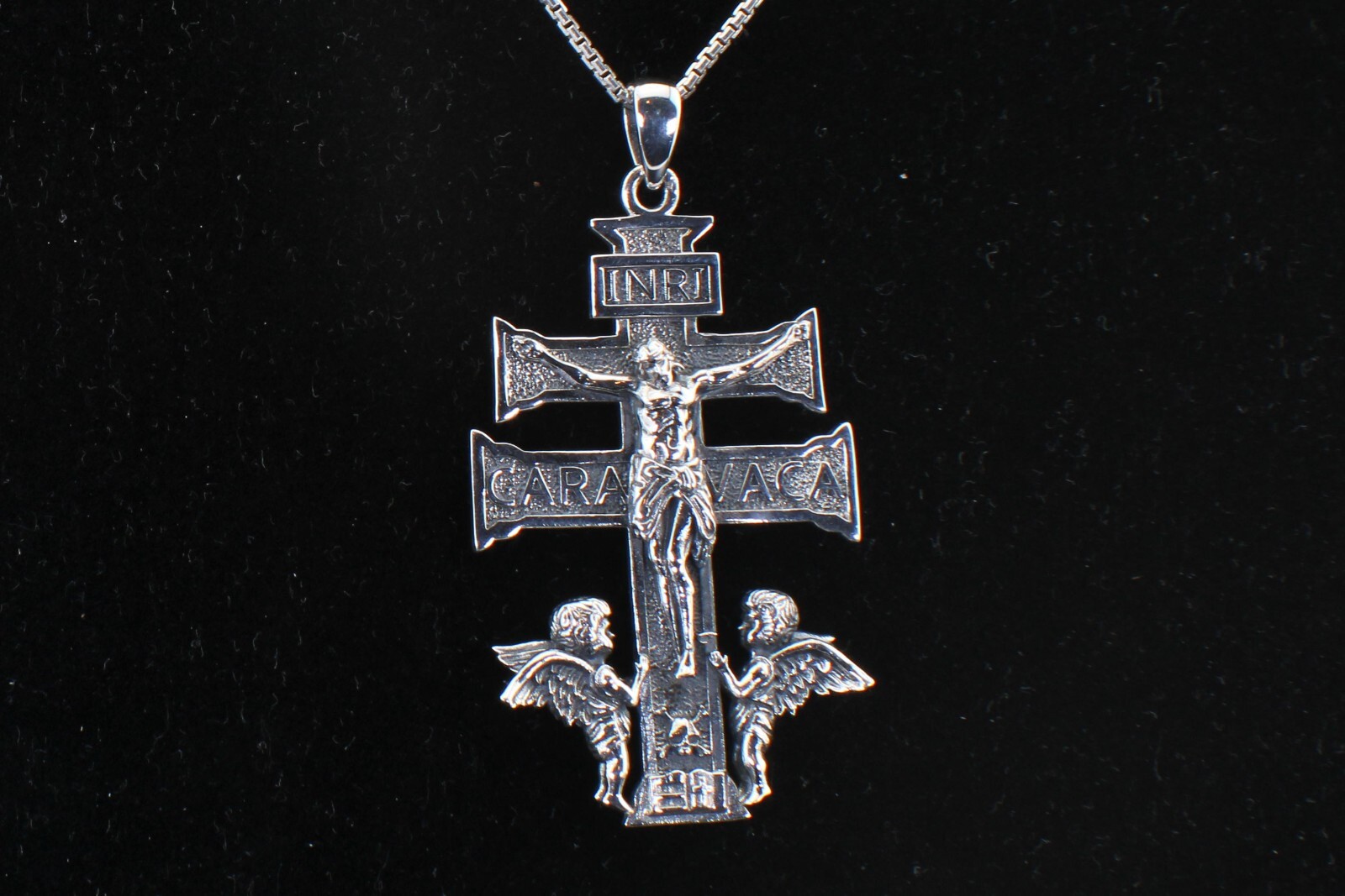 925 Sterling Silver Caravaca Crucifix with Angels Necklace