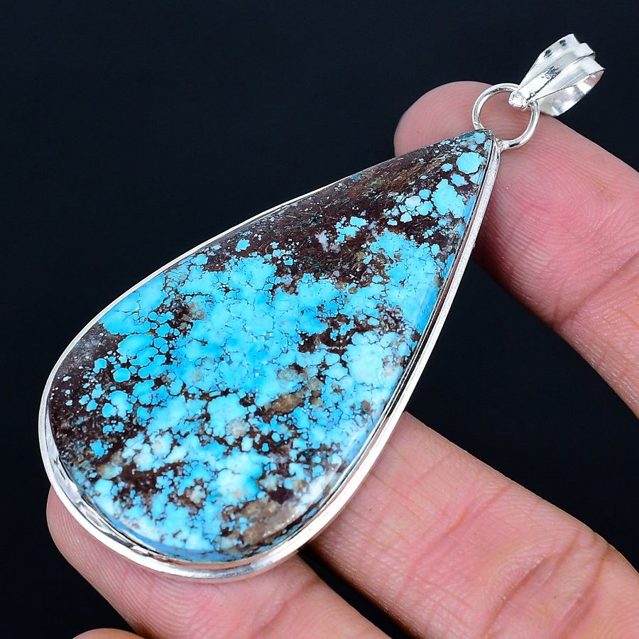 Excellent Tibetan Turquoise Gemstone 925 Sterling Silver Pendant 2.87″