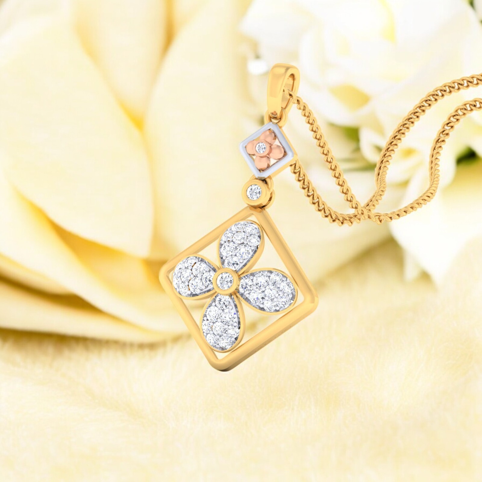 0.75 Cts F/VS1 Round Brilliant Cut Natural Diamonds Necklace in 14K Yellow Gold