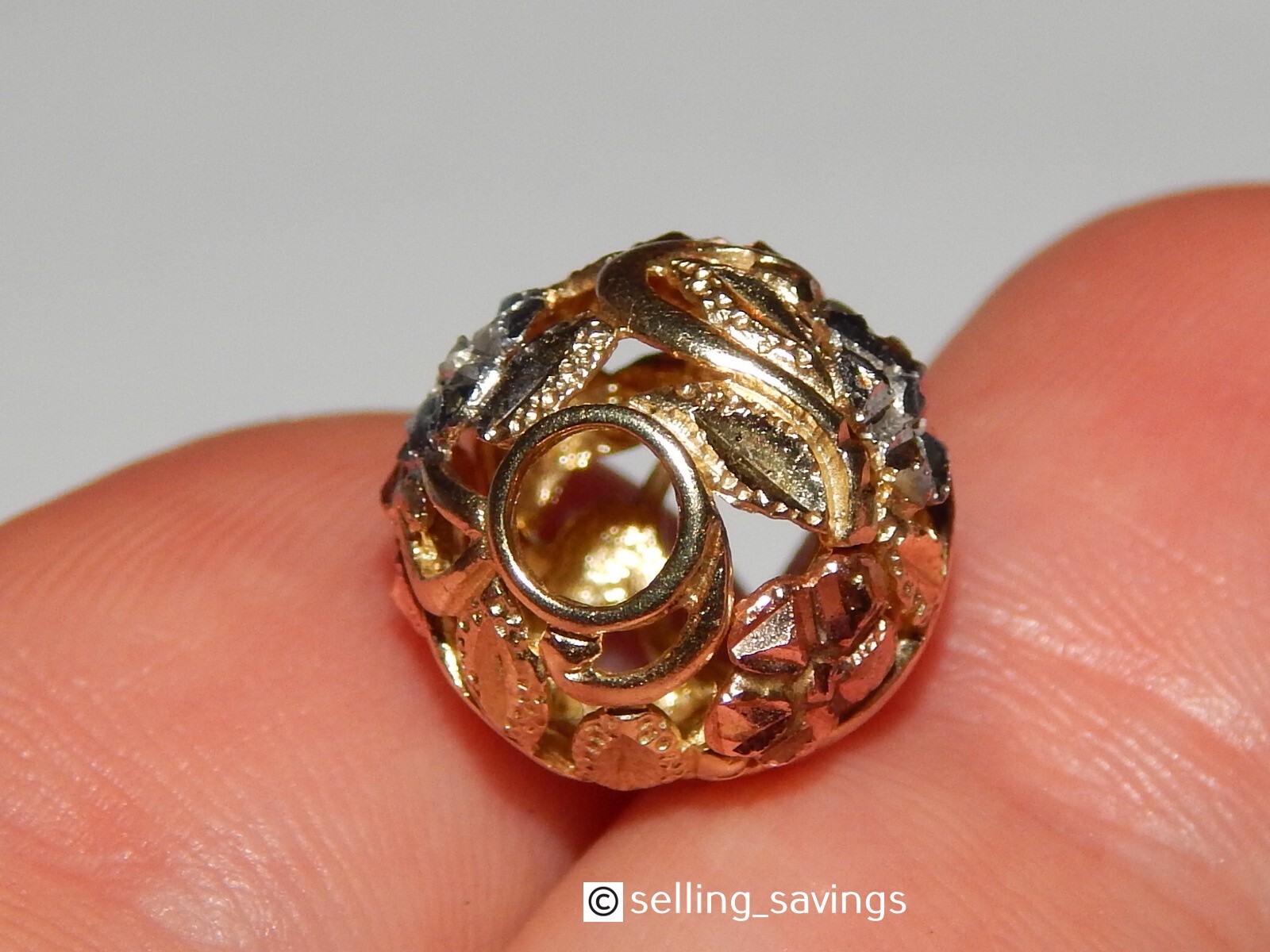 10K YELLOW WHITE ROSE GOLD DIAMOND CUT 1/2 INCH DIAMETER BEAD BALL PENDANT