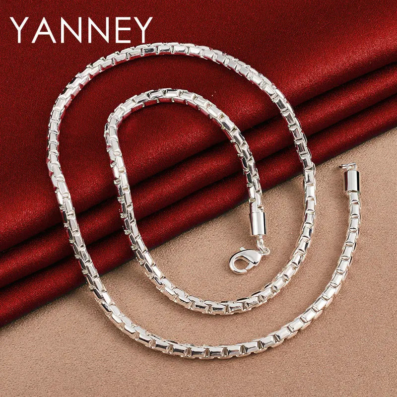 925 Sterling Silver 4MM Box Chain Necklace 18″ Men Women Hip Hop Jewelry Gift