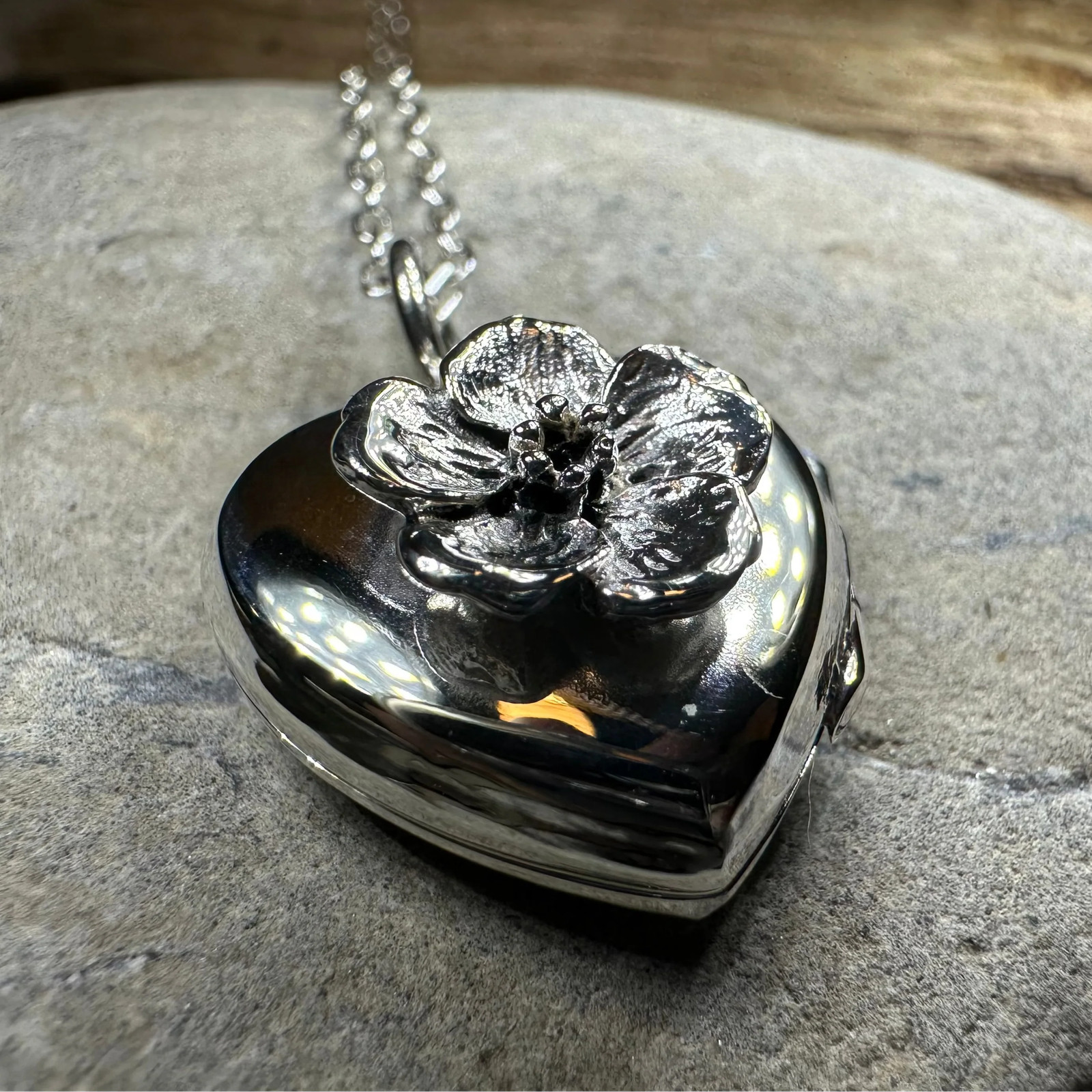 Dogwood Flower Silver Locket Necklace