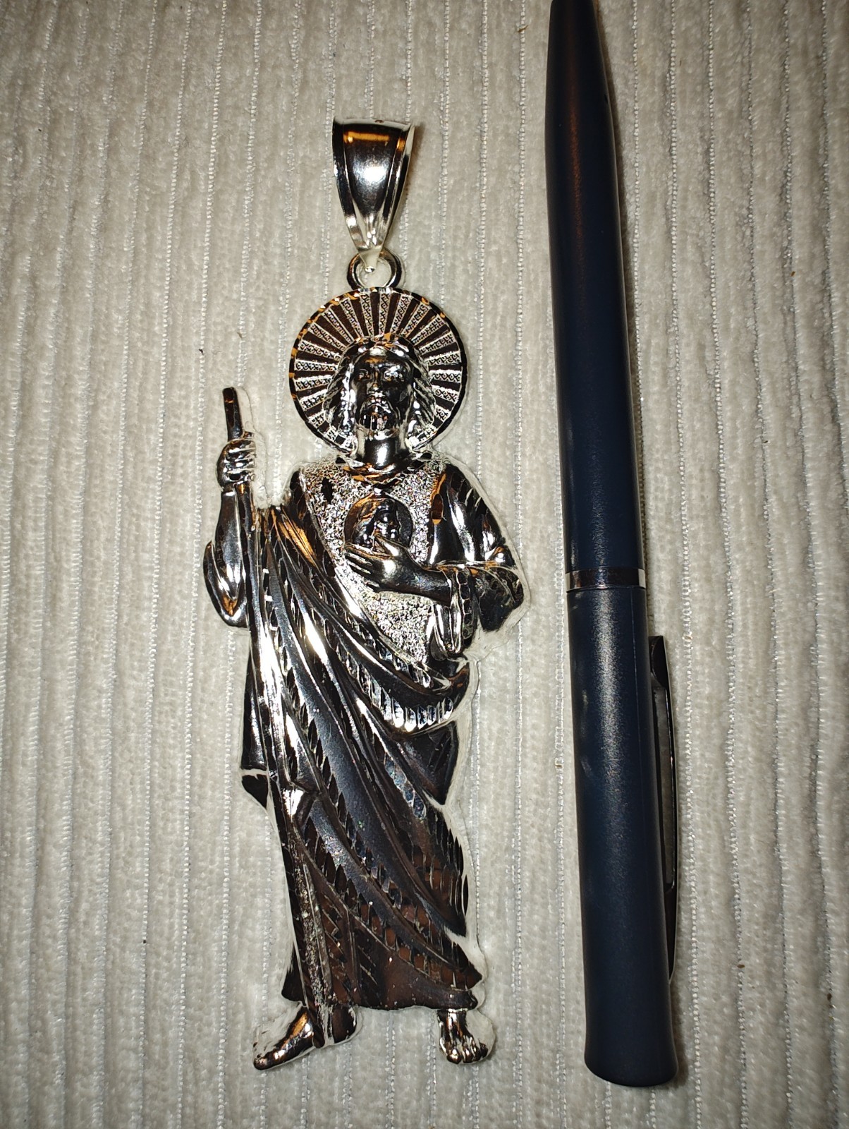 925 Sterling Silver St. Jude Catholic Pendant 5″ detailed