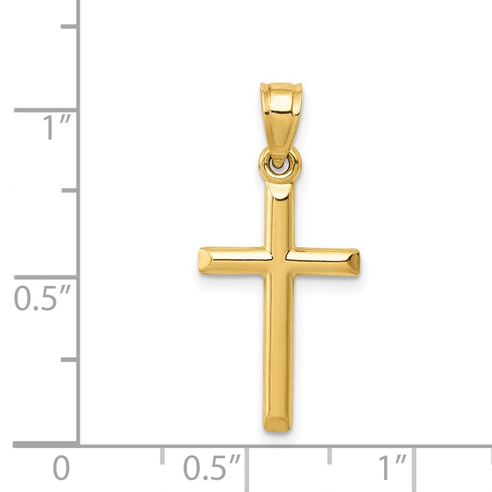 Real 14kt Yellow Gold Polished Hollow Cross Pendant