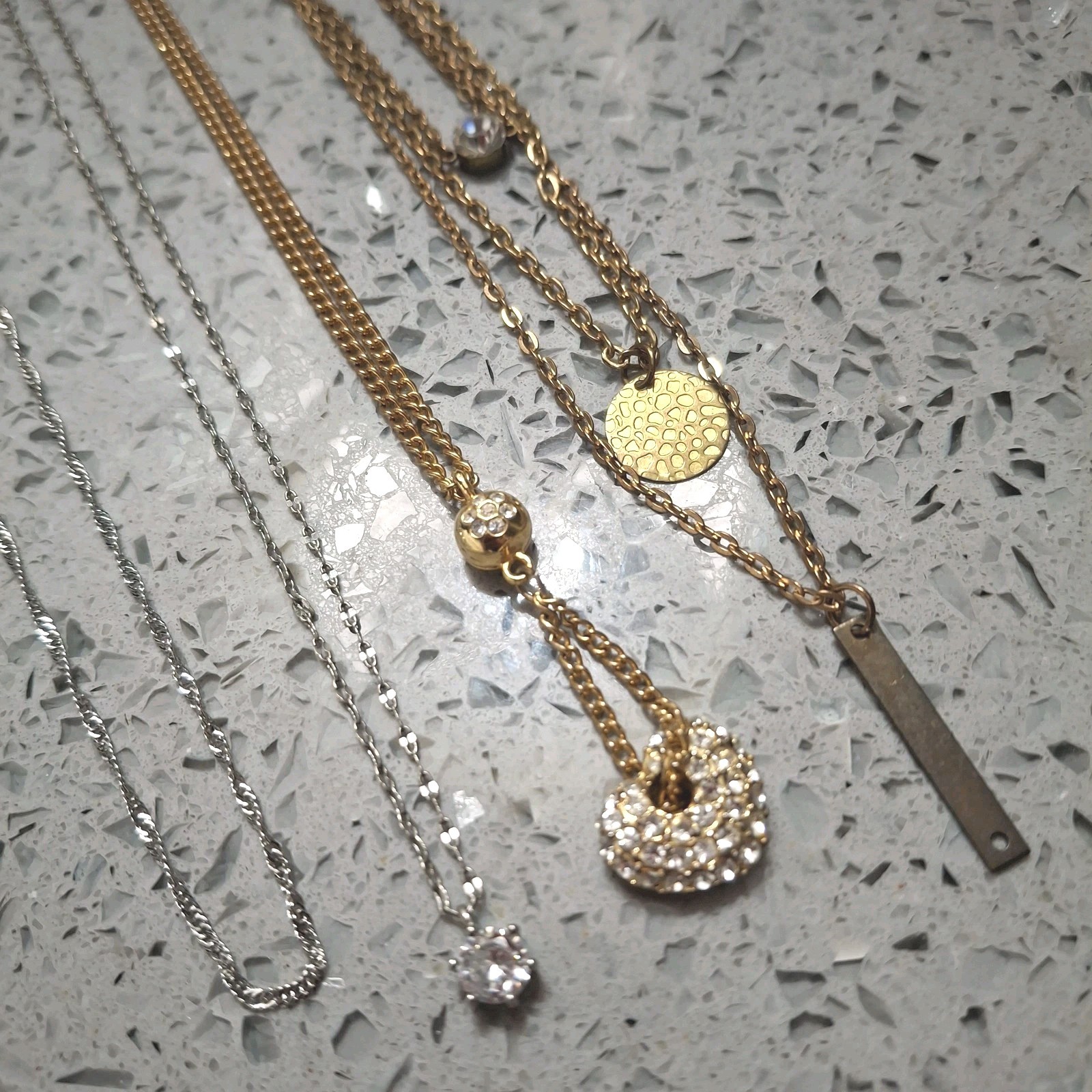 Lot Vintage Y2K Necklaces .925 Sterling Silver Crystals 16-20″ Adjusts Layered 4