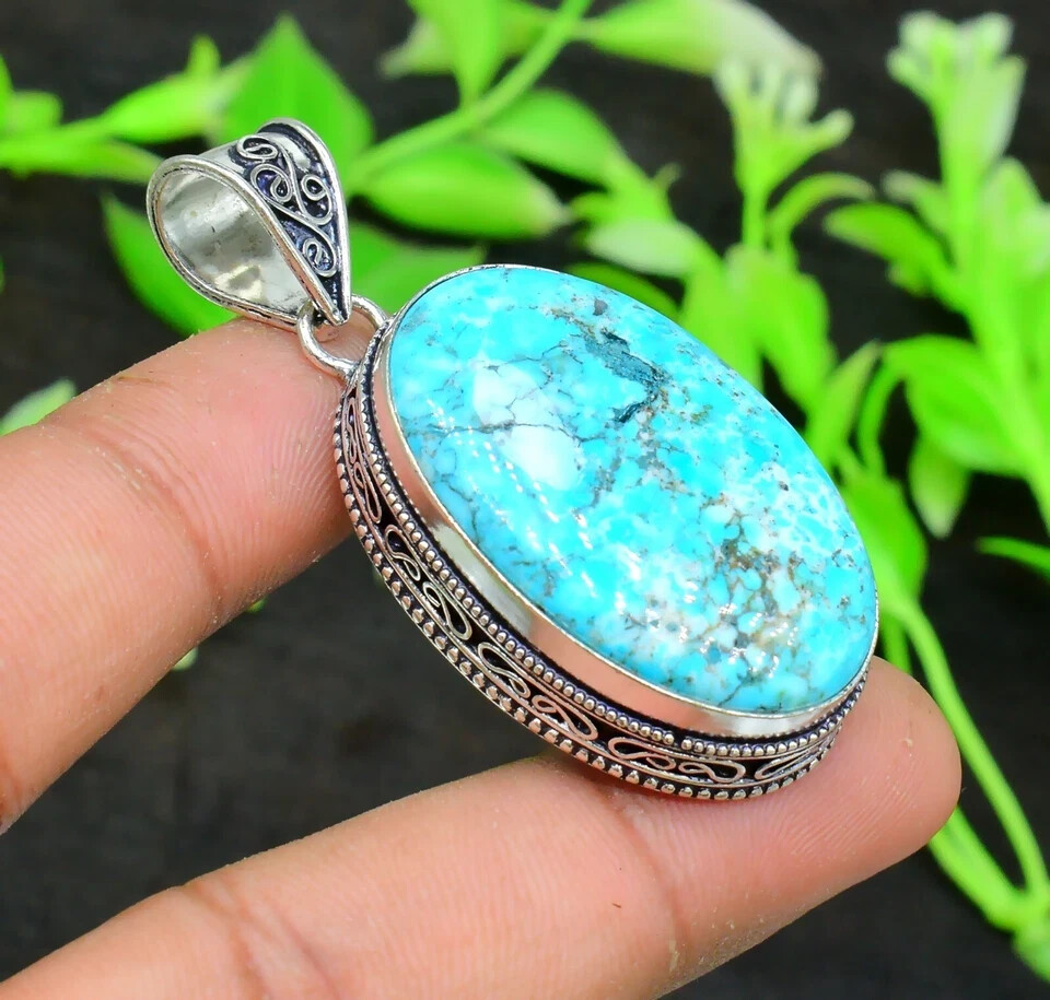 Blue Turquoise Gemstone Handmade 925 Sterling Silver Jewelry Gift to her Pendant