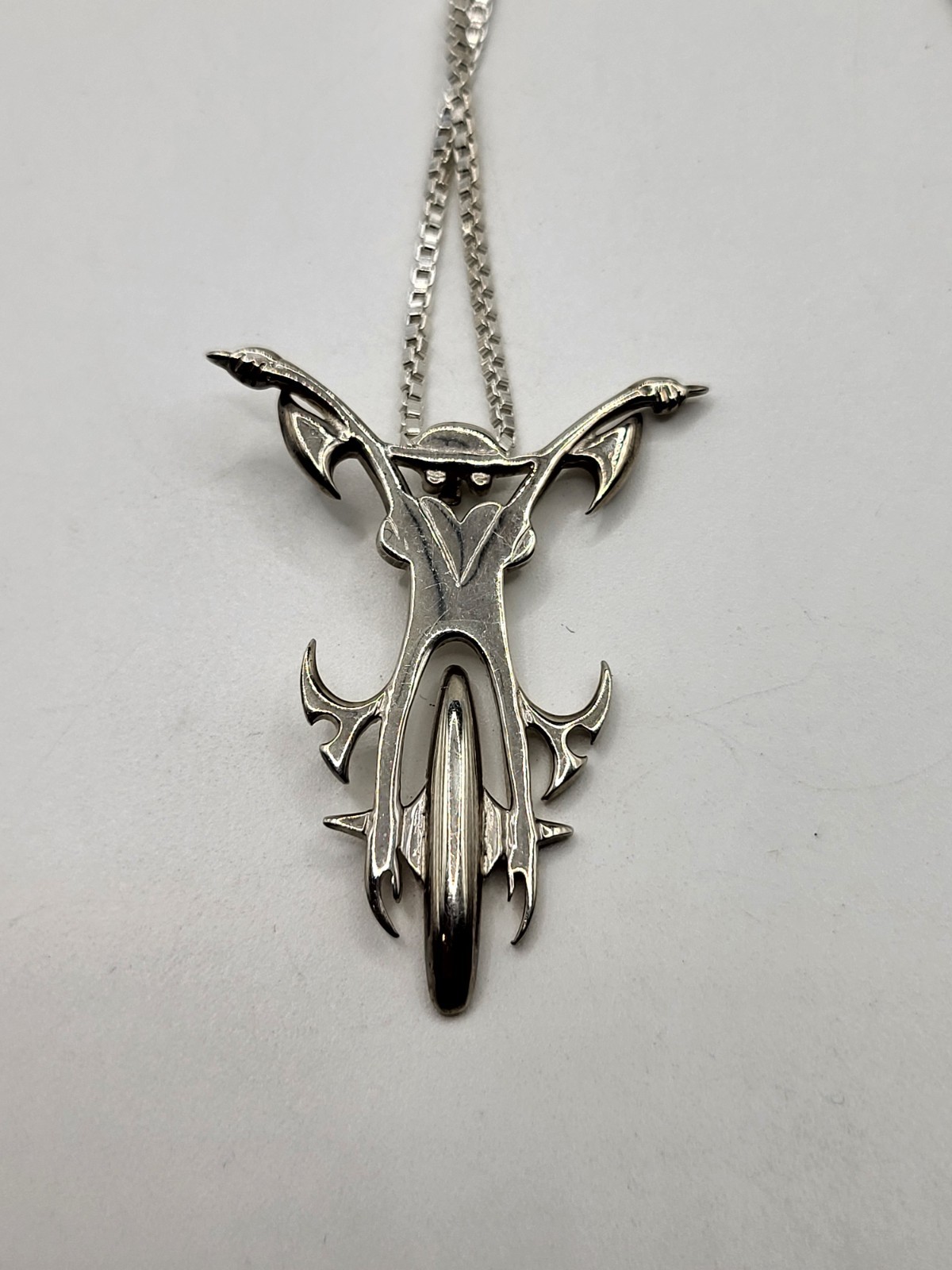 Tribal Abstract Biker Rider On Motorcycle Sterling Pendant Necklace Male Female