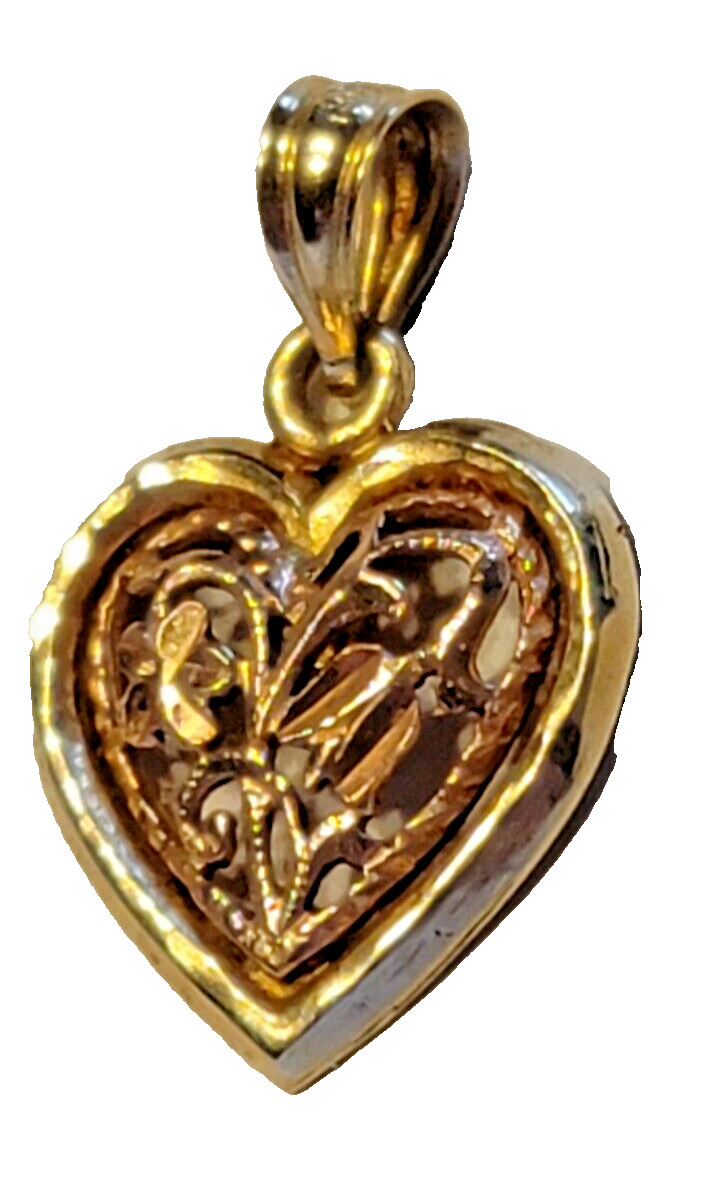 14K Yellow & Rose White Gold Heart Flower Pendant