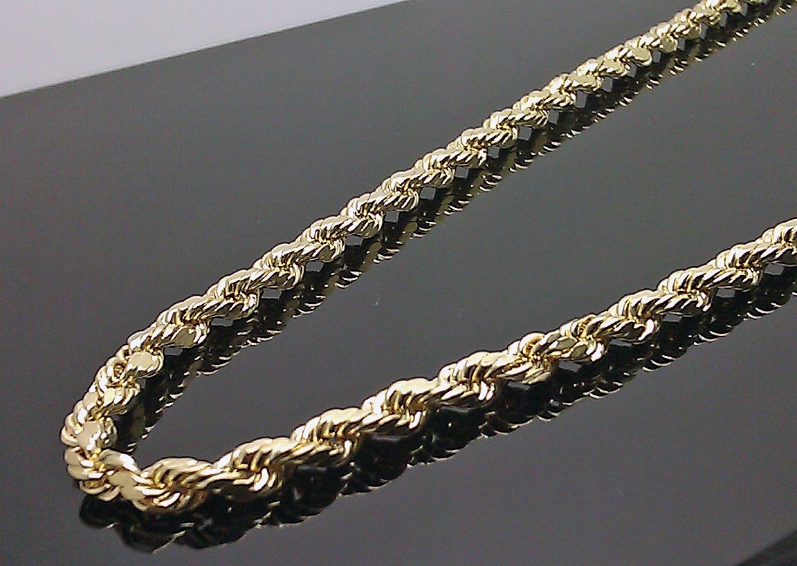 Real 10k Yellow Gold Rope Chain 4mm 18 Inch Diamond Cuts Necklace Men Women