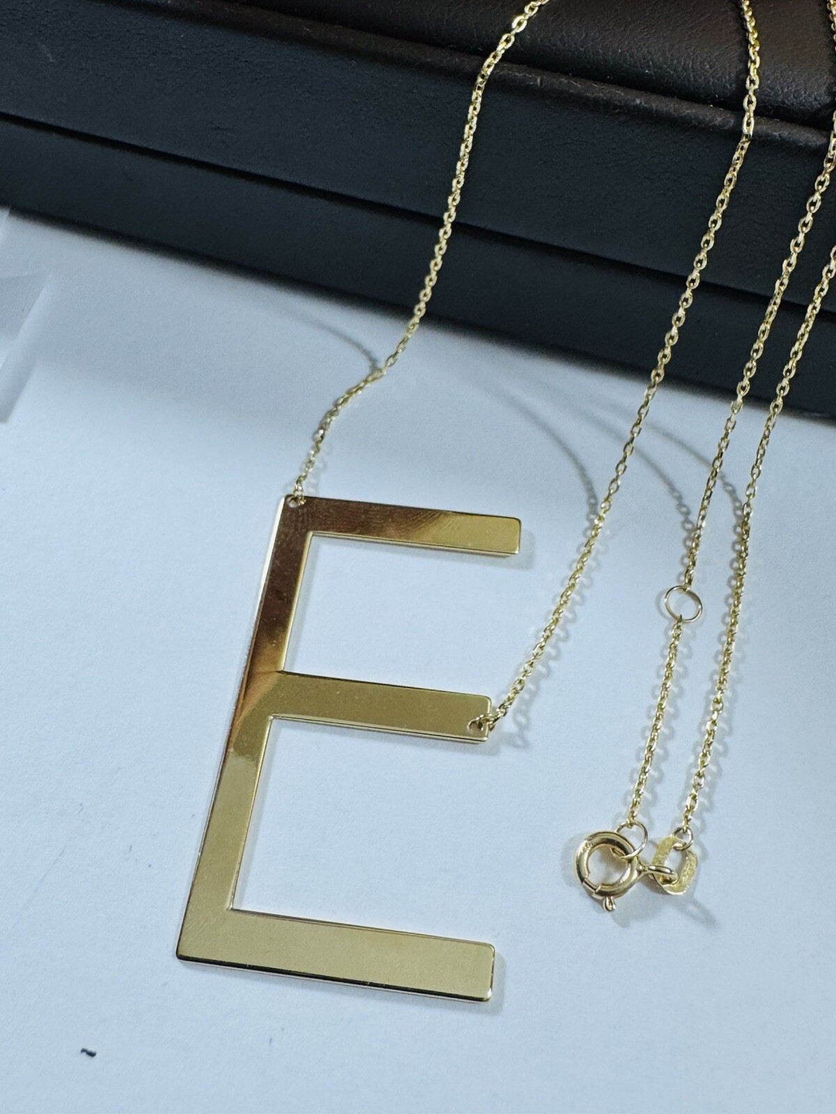 RARE 18K 750 Fine Gold Letter E initial Necklace 16.5/17.5” Long 1mm 4.3g