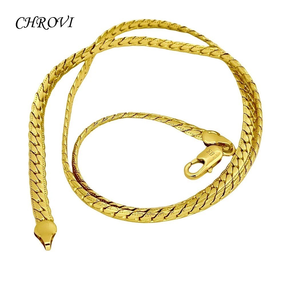 5mm Lace Edge Necklace 925 Sterling Silver 18K Gold Chain 20-60cm Jewelry