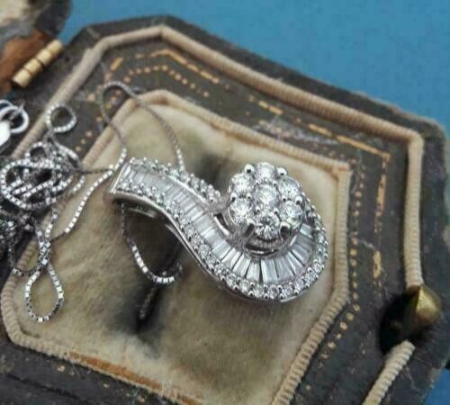 2Ct Round Cut VVS1/D Diamond Cluster Pendant 14k White Gold Over “18 Free Chain