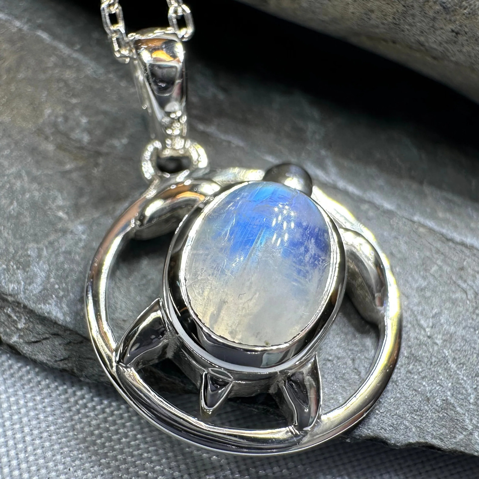 Moonstone Turtle Necklace Animal Pendant Beach Ocean Ladies Girls 925 W/CHAIN