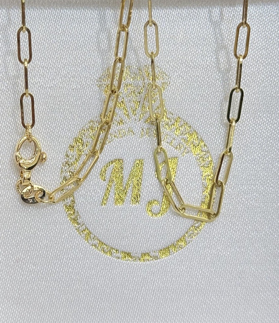 18k Solid Yellow Gold Paper Clip Semi Hollow Chain Necklace. 20”. 2.88 Grams