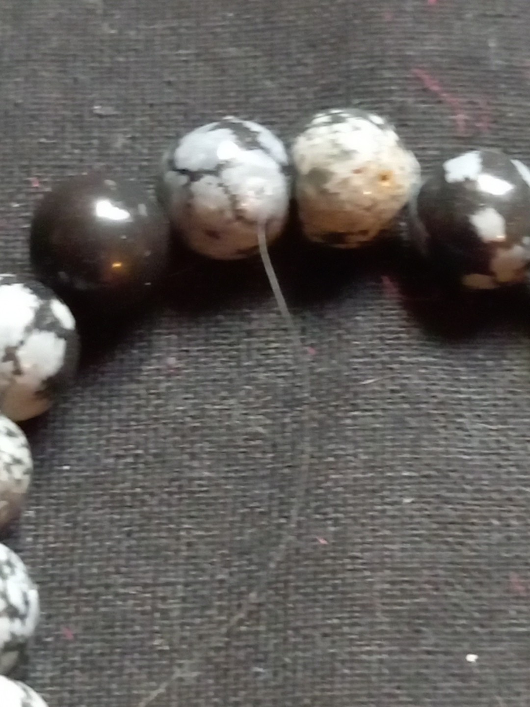 Natural Snowflake Obsidian 10mm Rounds 925 Sterling Silver Necklace 16in 40cm