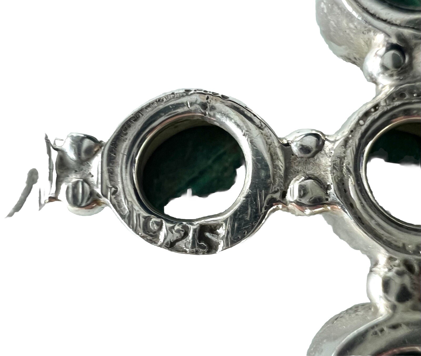 Malachite Sterling Silver Cross Pendant 1.25”Wx2”L NEW India