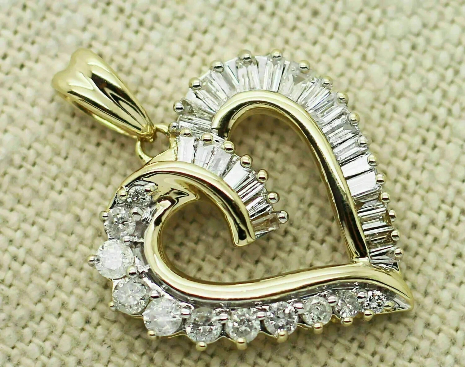 2Ct Baguette Cut Lab Created Diamond Love Heart Pendant 14k Yellow Gold Plated