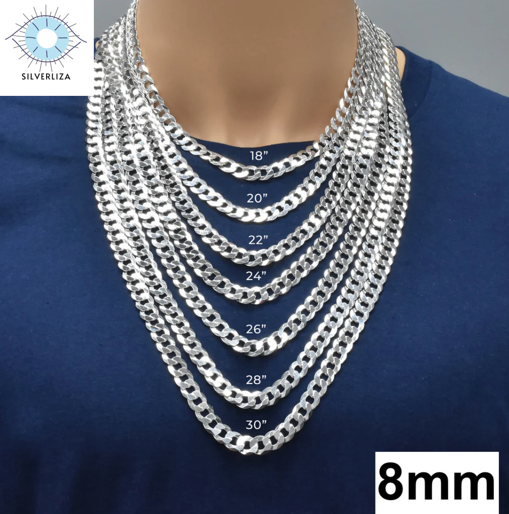 Real 925 Sterling Silver Men/women Curb Cuban chain Bracelet or Necklace Italy