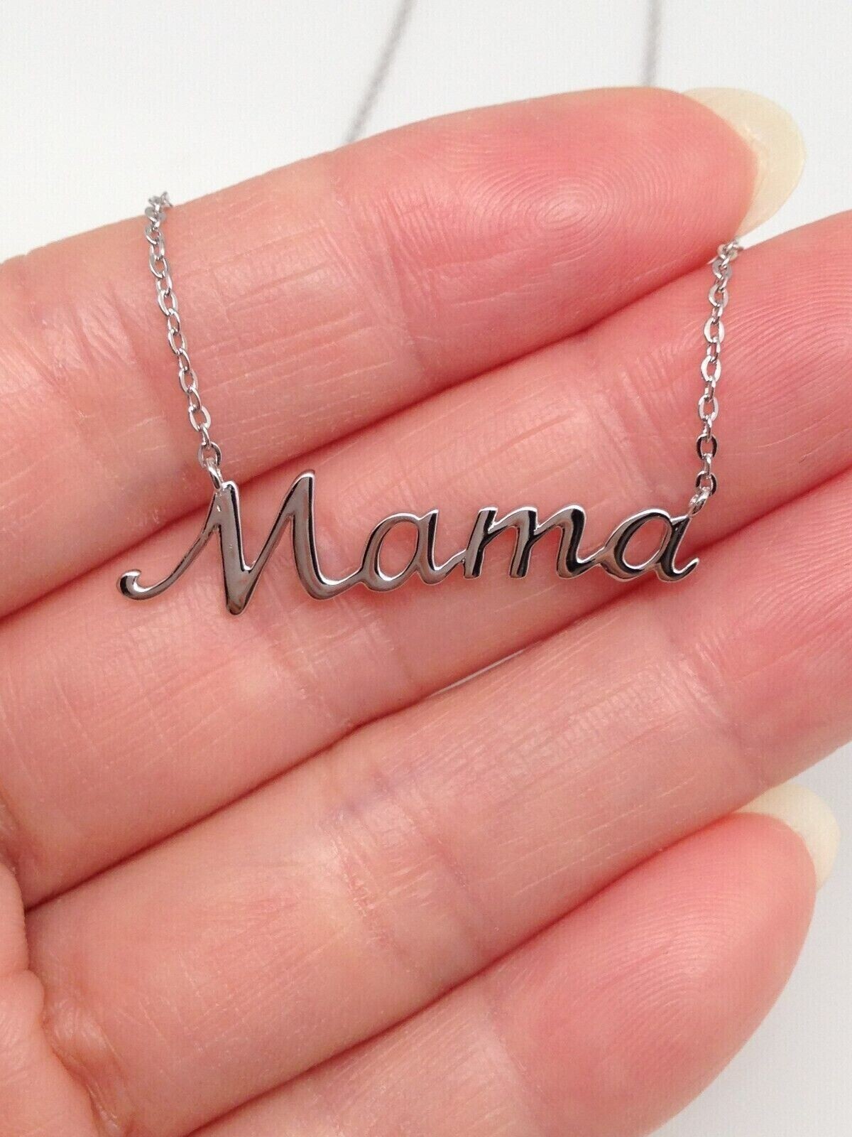 925 Sterling Silver Script Mama Pendant Necklace 31mm(1.22″) 15.25-17.25″