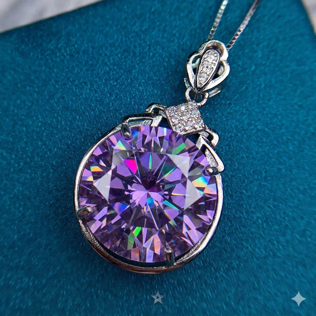 20 Ct Certified Purple Diamond Solitaire Necklace, FREE Diamond Studs