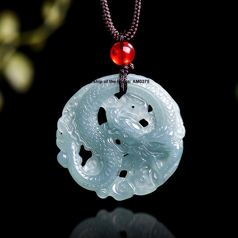 Natural Grade A Jade Jadeite ICY BLUE JADE Special Dragon Round Pendant