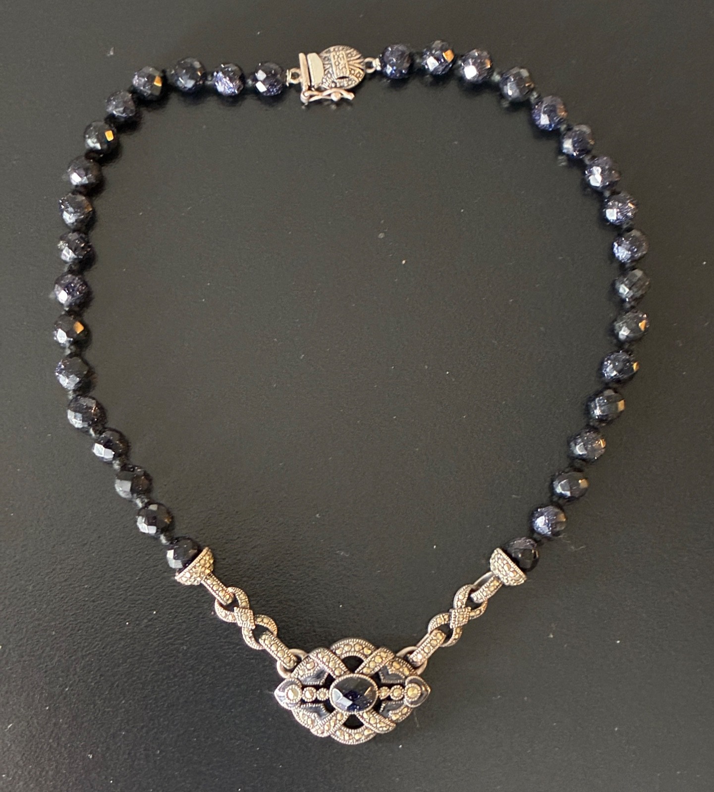 Vintage Judith Jack Sterling, Marcasite & BLUE SUNSTONE Necklace & EARRINGS TOO