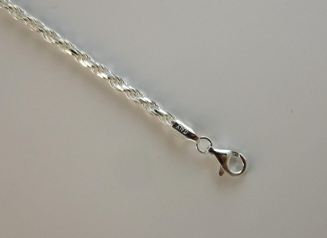 4mm Sterling Silver Diamond Cut Rope Chain. Pure .925 Italian Chain. 16 to 30 in