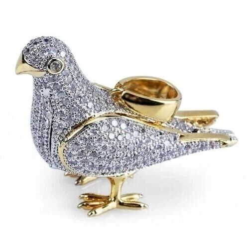 1Ct Lab Created Diamond New Trendy Animal Pigeon Pendant 14K Yellow Gold Over