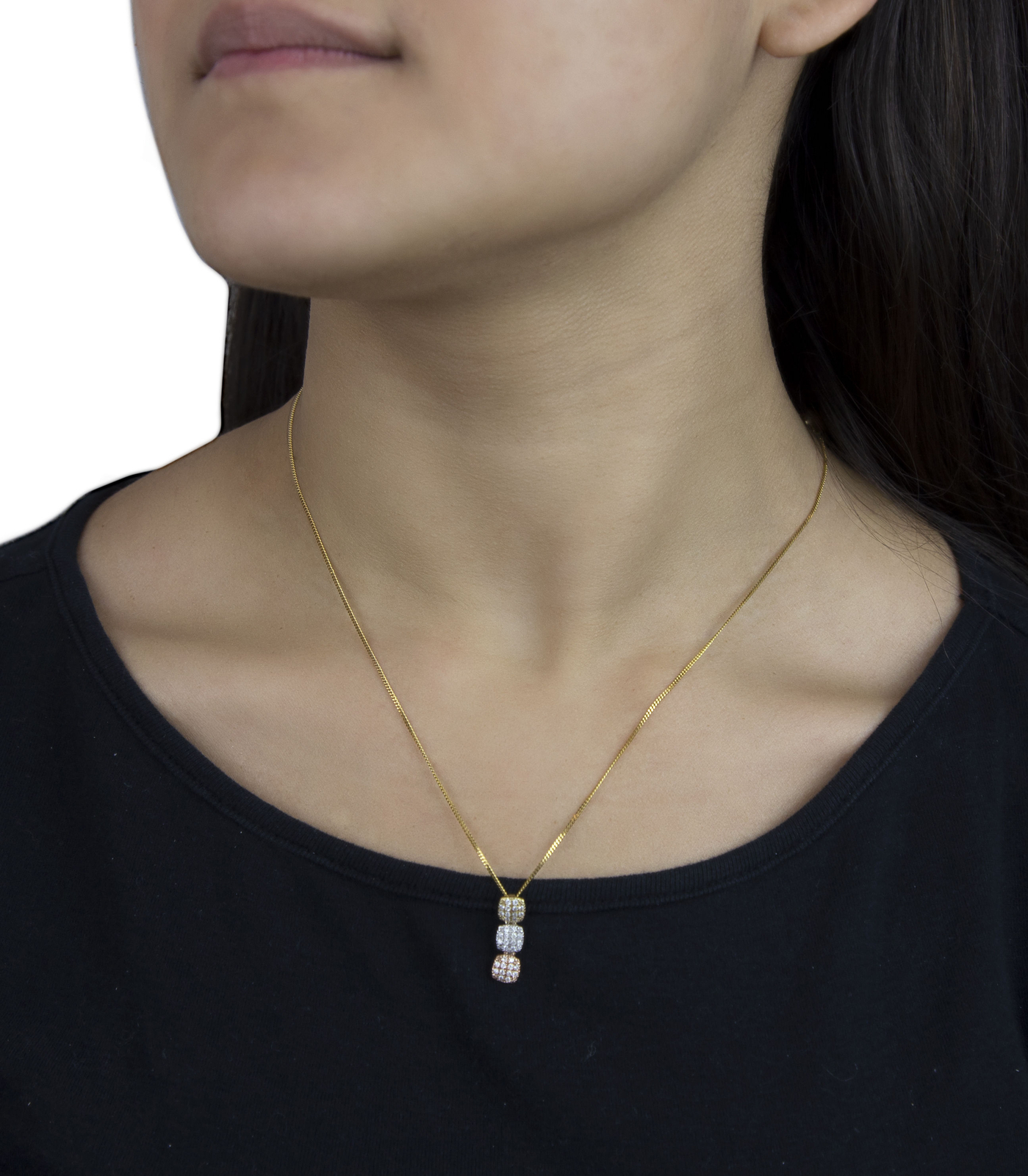 Tri Color Gold 14 Karats Tri-color Paved H/SI Diamonds Bridal Trilogy Necklace