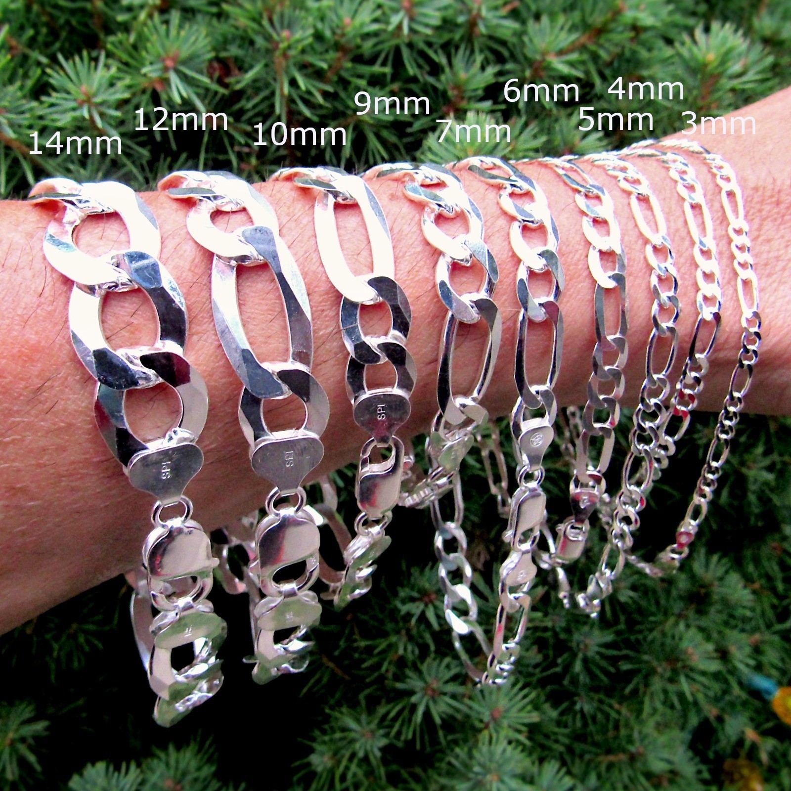 3MM or 5MM Solid 925 Sterling Silver Men’s FIGARO Chain Necklace Made In Italy