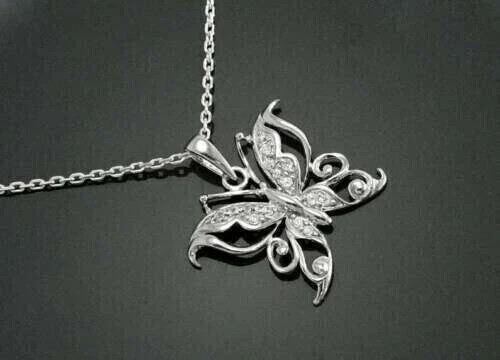 0.75Ct Round Cut Lab Created Diamond Butterfly Pendant In 14K White Gold Plated