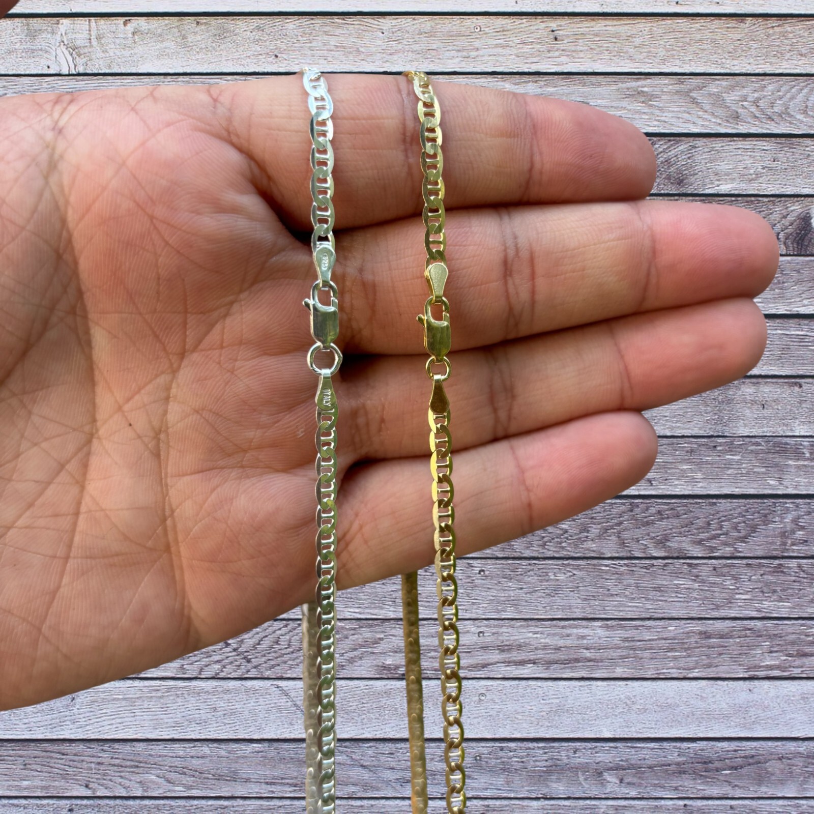 3mm Mariner Chain Necklace – Real Solid 925 Sterling Silver Or 14k Gold Vermeil