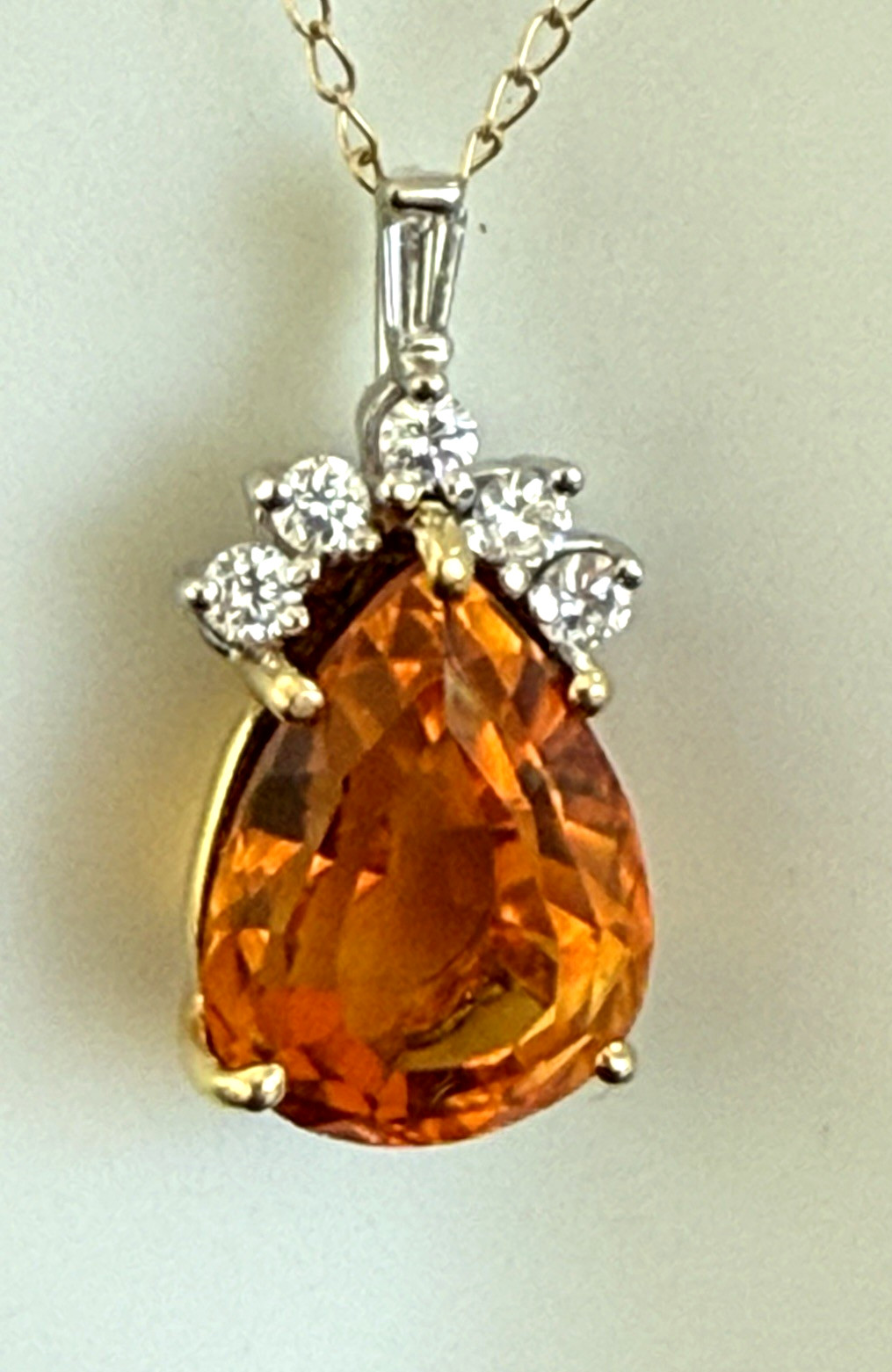14K Yellow White Gold Pear Cut Madeira Citrine Baguette Round Diamond Pendant