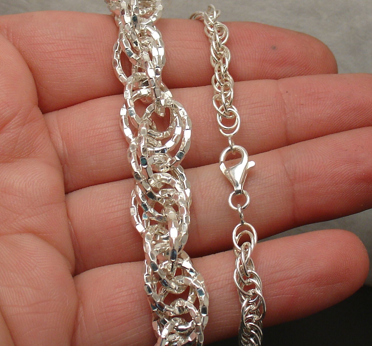 Graduated Diamond Cut Oval Link Chain Necklace Real 925 Sterling Silver