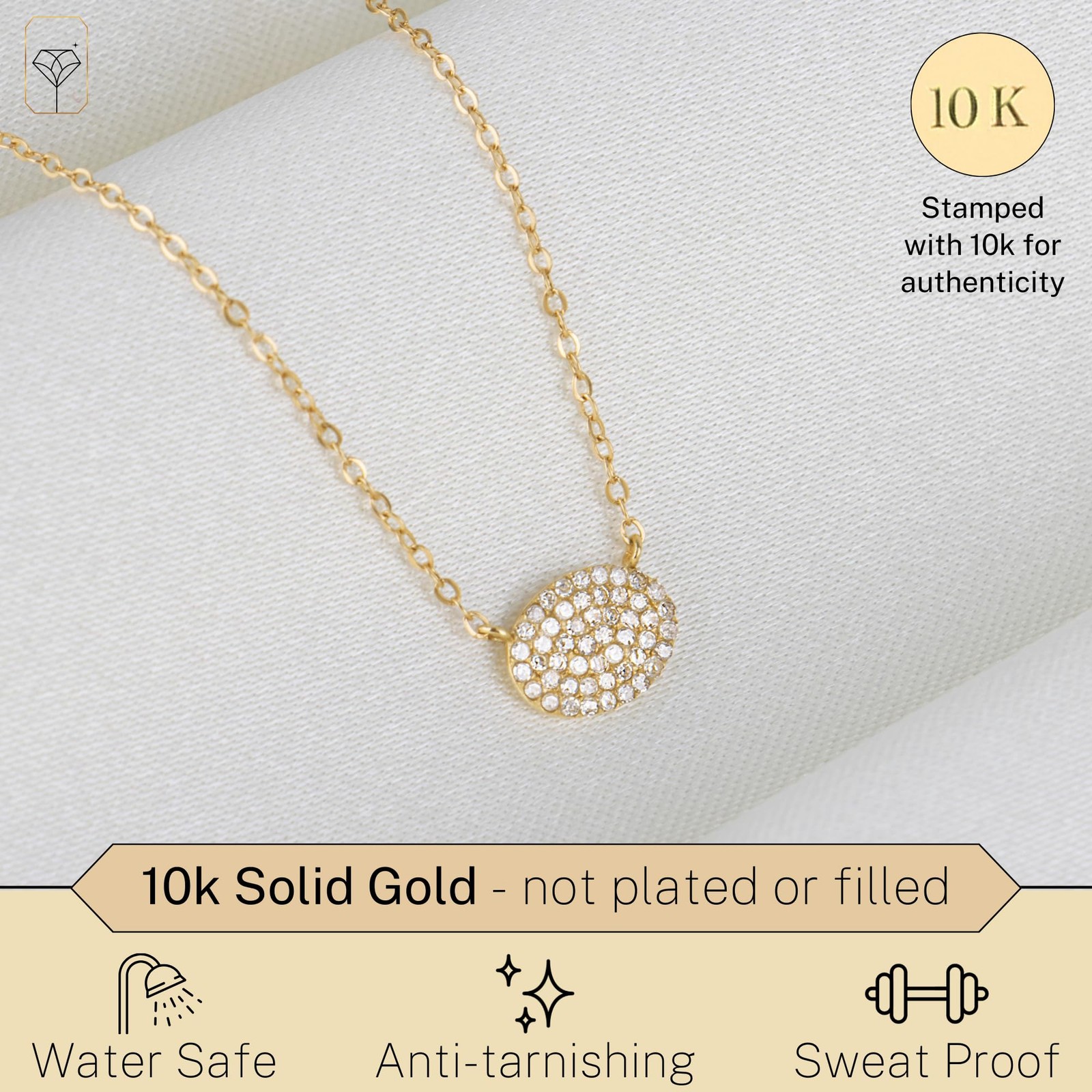 10K Yellow Gold Oval Diamond Cluster Pendant Necklace Women 18 Cable Chain