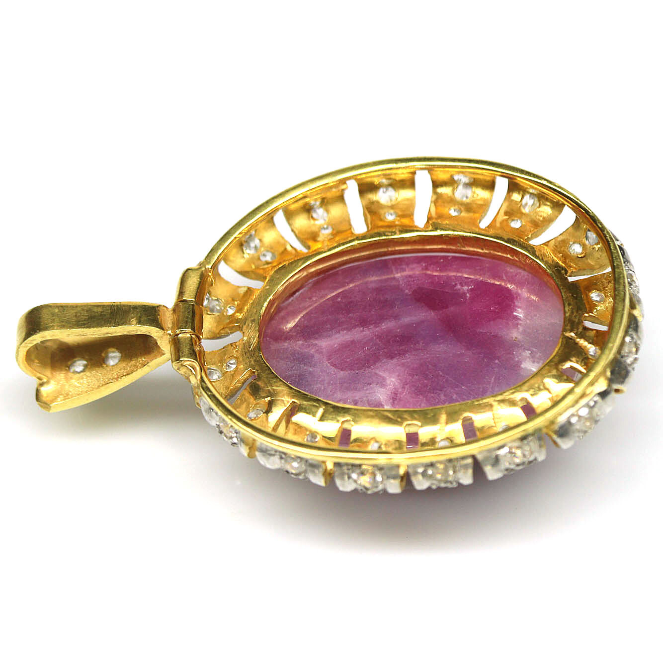 Gemstone 17 x 26 mm. Pink Ruby & White Zircon Pendant 925 Silver 18K Gold