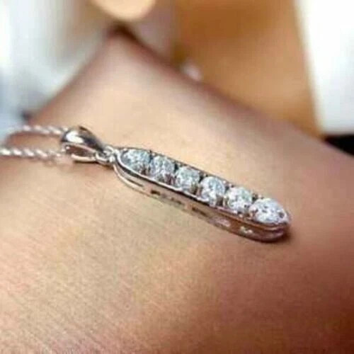 2.50Ct Lab Created Diamond Journey Pendant 14K White Gold Finish 18″ Free Chain