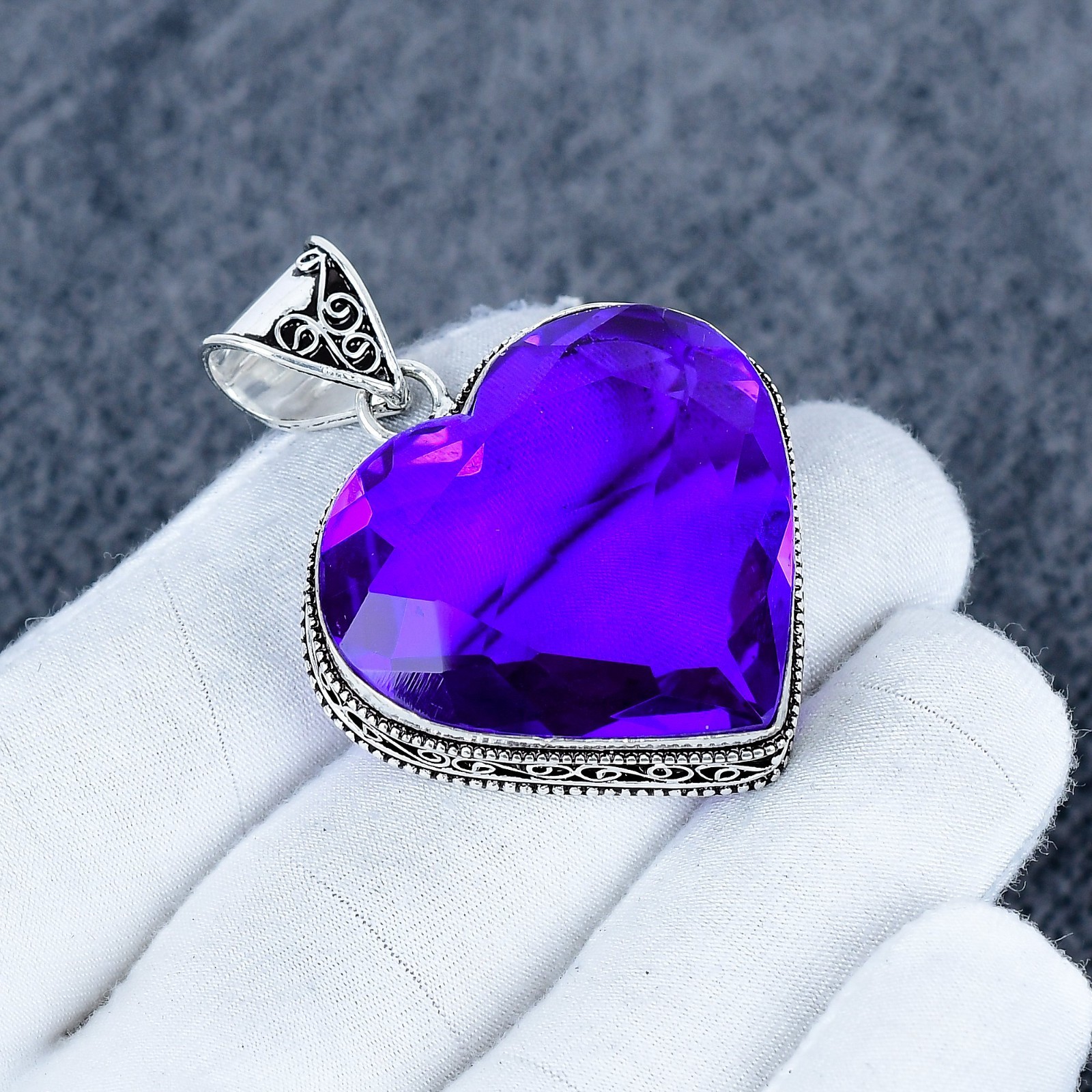 Heart Shape Purple Amethyst Pendant, 925 Sterling Silver Pendant, Handmade Gift
