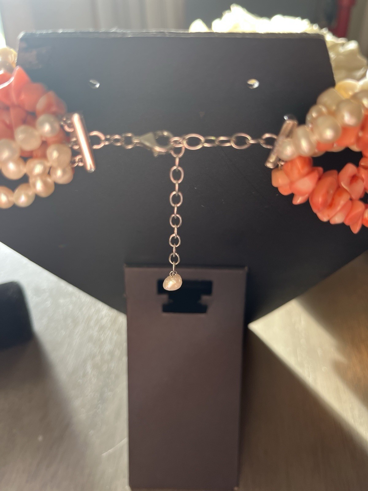 Ross Simon Pearl Polished Coral Necklace Sterling Silver 925 Layered Strands Vtg